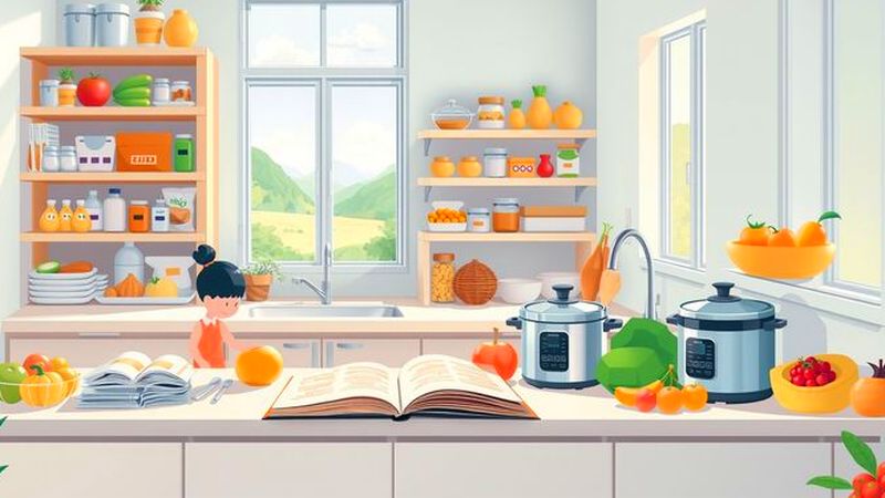 Una cocina acogedora planifica comidas familiares