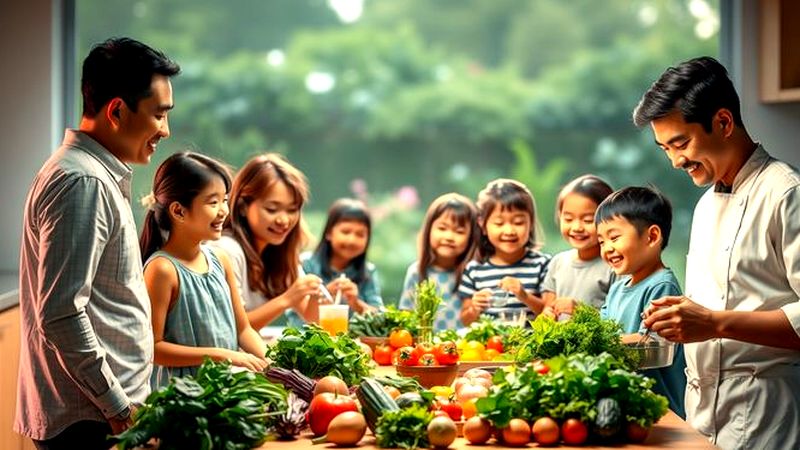 Niños ayudan a cocinar una comida feliz