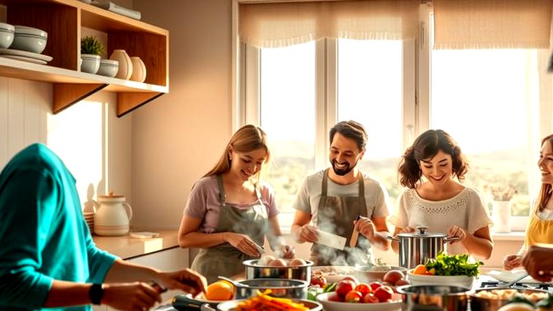 Una cocina cálida y acogedora comparte comidas