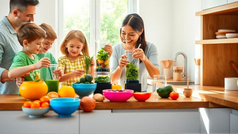 Una familia disfruta preparando alimentos saludables
