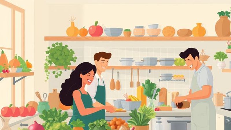 Una familia feliz cocina abundancia creativa