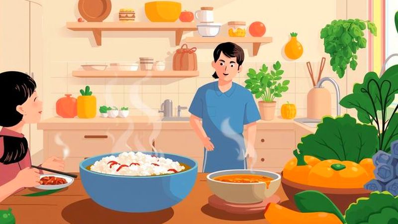 Una cocina acogedora celebra una comida familiar