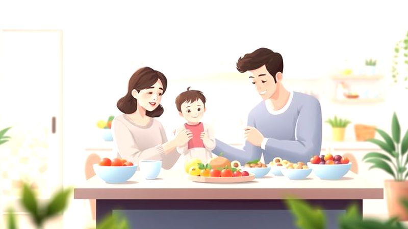 Una familia tranquila en cocina serena
