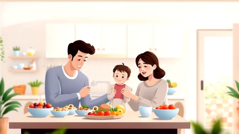 Una familia tranquila en cocina serena