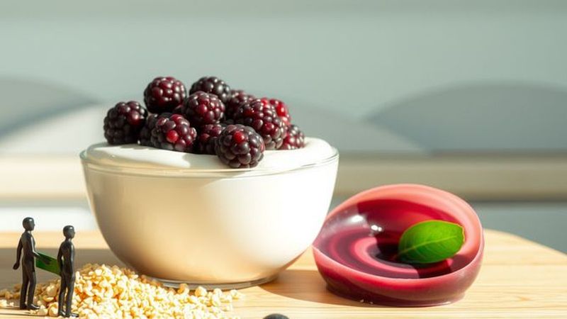 Yogur cremoso sobre acai