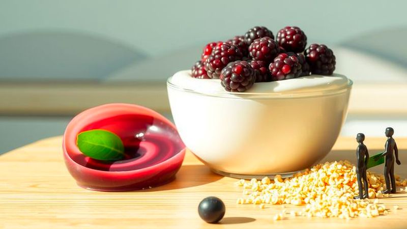 Yogur cremoso sobre acai