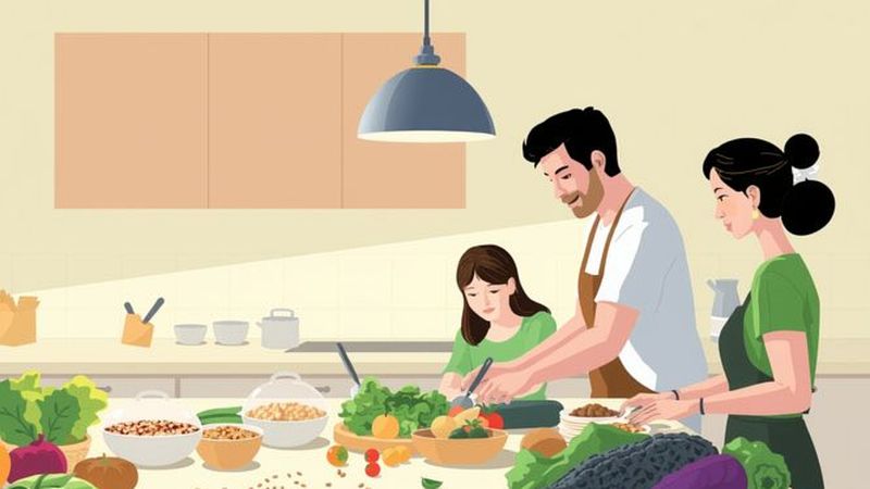 Un grupo cocina sano con armonía