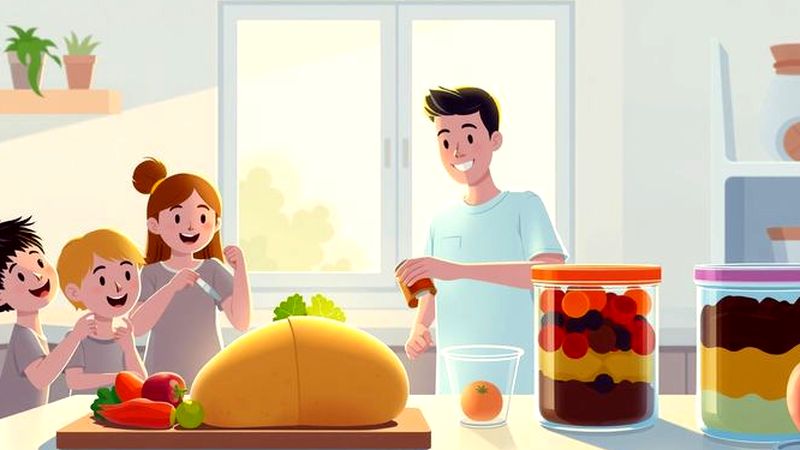 Niños felices preparan comida en cocina