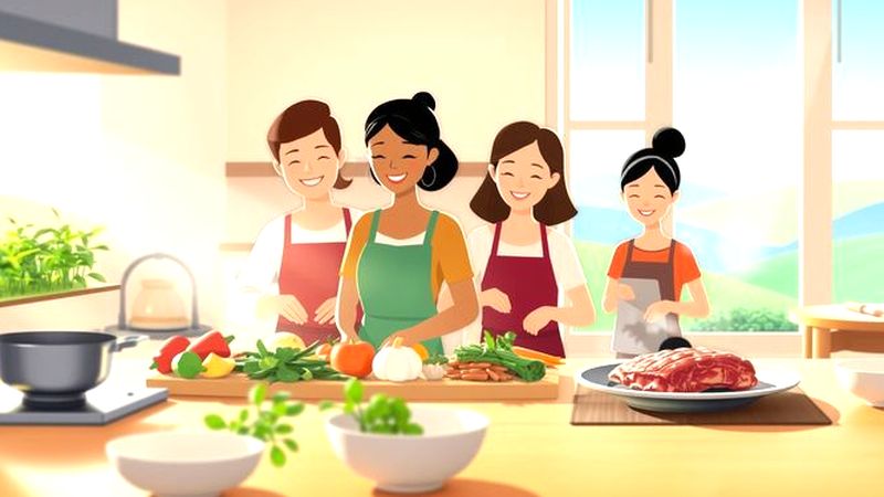Una familia feliz cocina armoniosamente